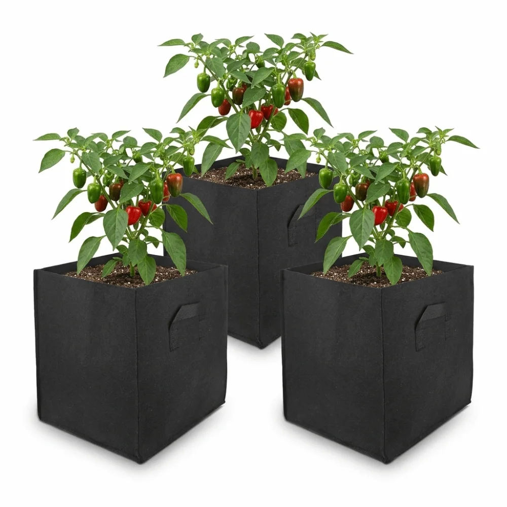 3PCS Durable Felt Growth Bag 20 x 20 x 20 cm Breathable Plant Container with Handles Reusable Planting Bag Urban Gardening