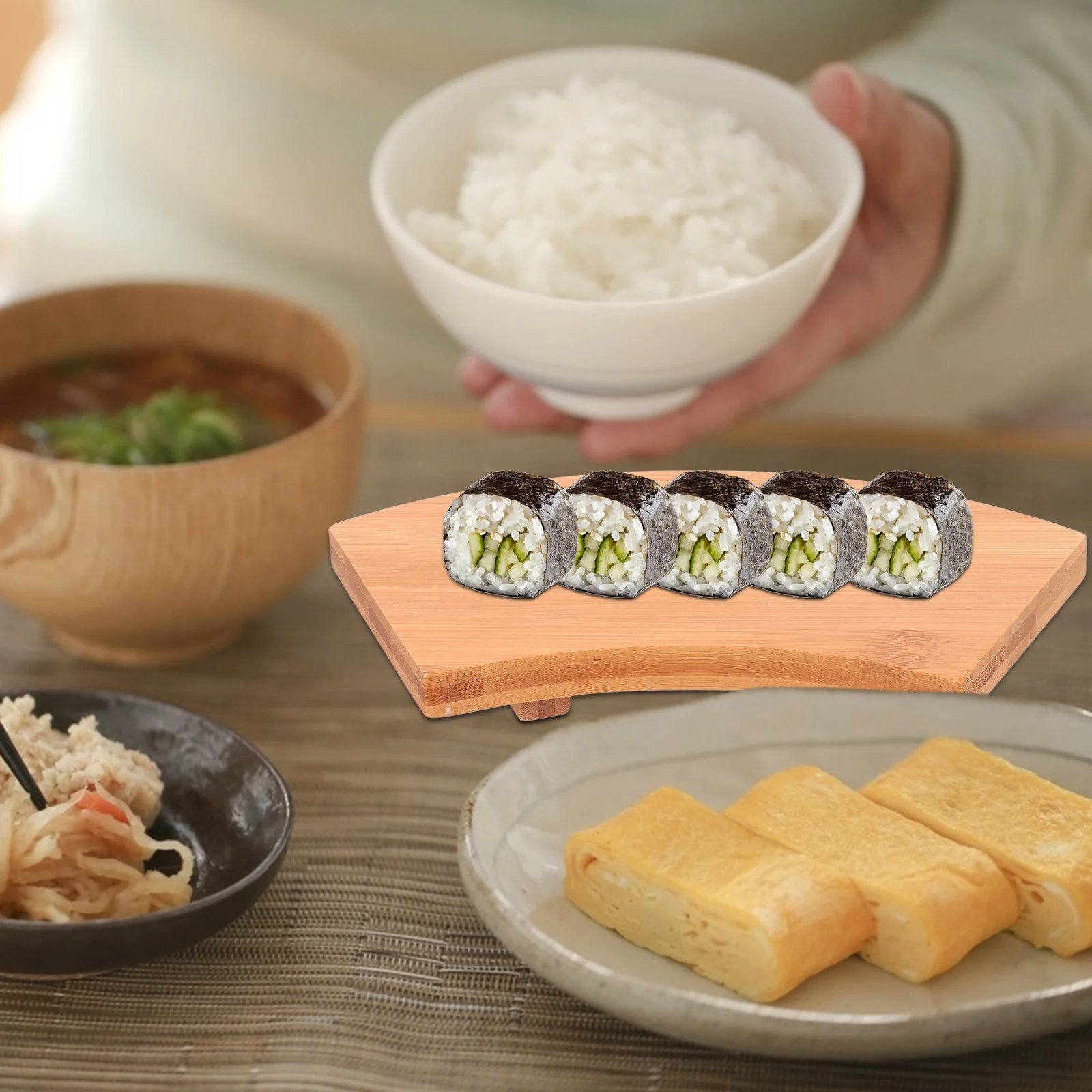 

Eco-Friendly Bamboo Sushi Serving Board Multi-Use Food Container Creative Shape Snack Tray Easy Clean Seafood Display Plate