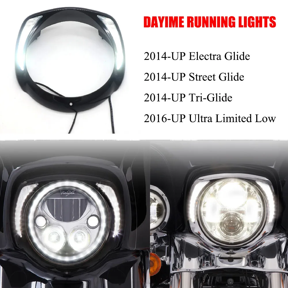 

For Touring Tri Road King Street Electra Glide Low FLHTCU Ultra Limited Daytime Running New LED Headlight Bezel Light Motorcycle