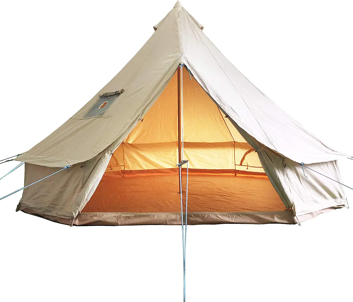 Woqi 4-Season Waterproof Cotton Canvas Large Family Camp Beige Bell Tent Hunting Wall Tent