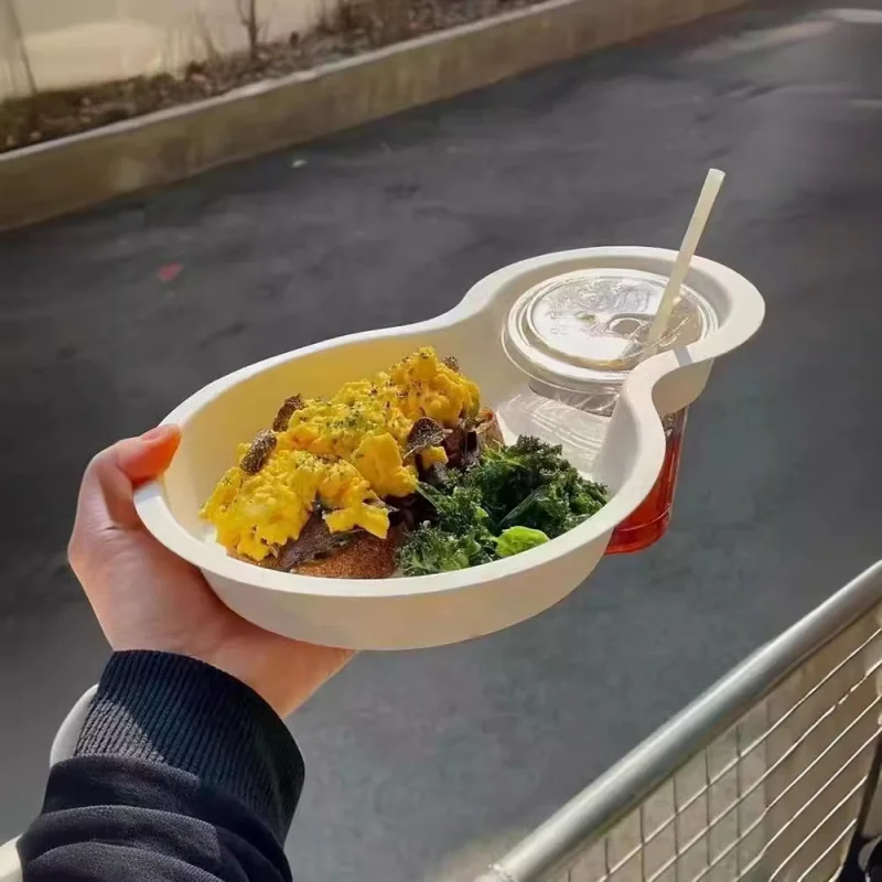 Customized. Disposable Degradable CityWalk Hot Dog Western Food Tray Two-Grid Coffee Drink Cup Shelf Thickened