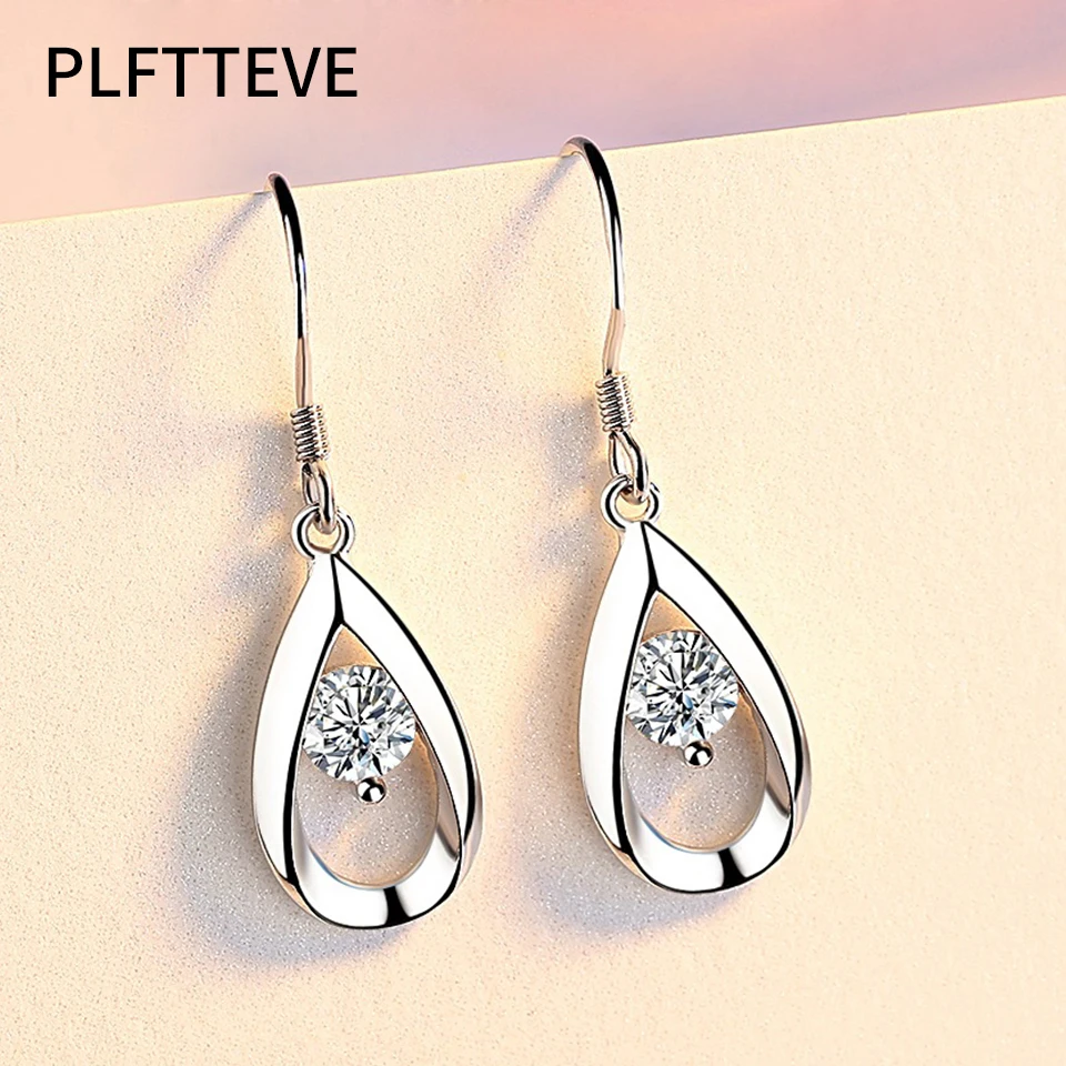 Zircon Water Drop Earrings For Women Silver Color Long Dangle Hanging Earring Female Fashion Wedding Ear Jewelry Gift 2024 Trend