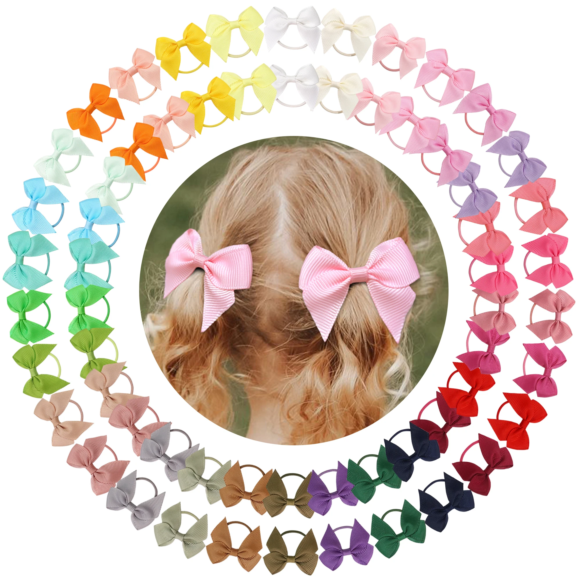 

60 pieces of solid color satin ribbon bow elastic bands, suitable for handmade baby girls, cute bow children's hair accessories