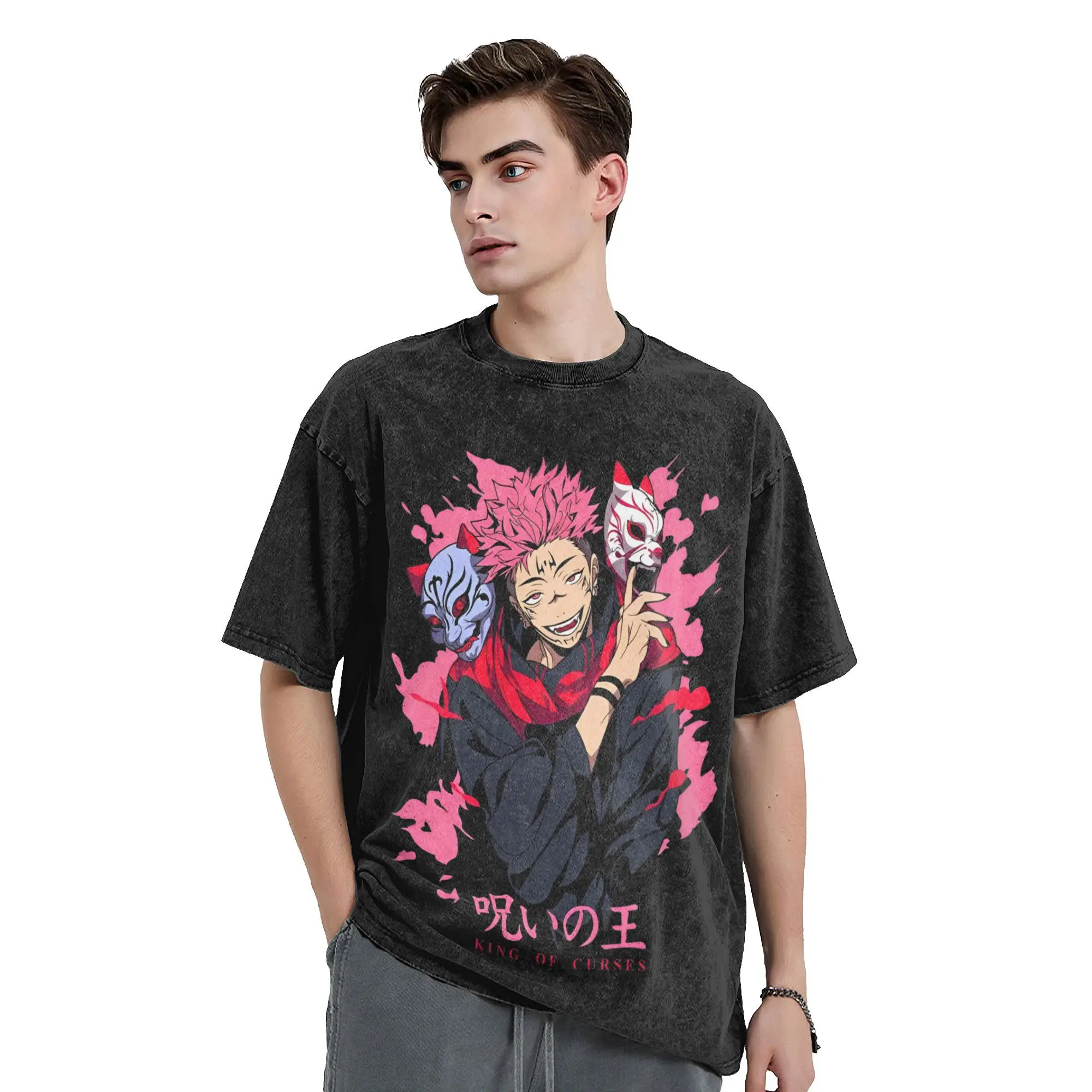 Washed T Shirt Sukuna Splash Art - Jujutsu Kaisen Hip Hop T-Shirts Oversize  Streetwear Cotton Graphic Tops Tee Shirt Men Women