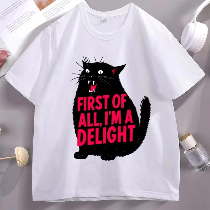 First Of All I'm A Delight Cat T Shirt Unisex Men Women Cotton Graphic Printed Short Sleeve Round Neck Cat Lover Tee Hot sale
