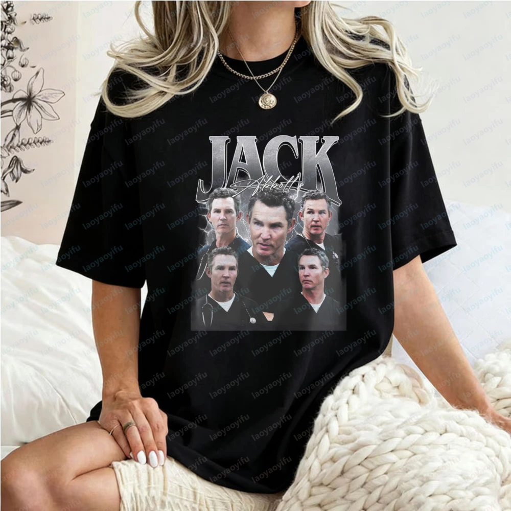 Retro Jack Aitken T-Shirt Retro Metal Print Tops The Pitt TV Show Fan Tee Gift Idea for Fans Summer Trend Y2k Clothes for Women
