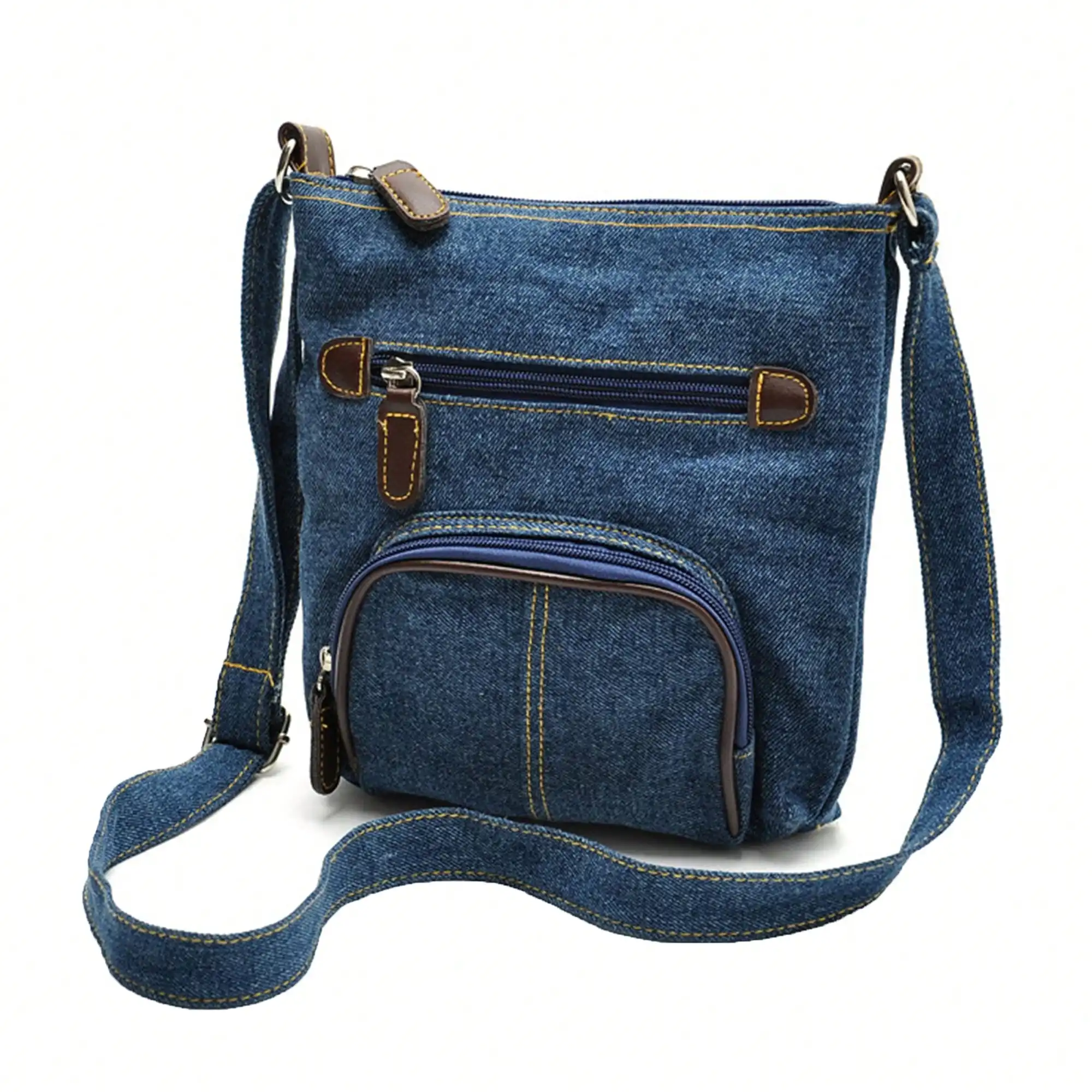 Moda feminina denim crossbody saco multi bolsos saco do mensageiro com alças ajustáveis bolsa de ombro saco vintage 22cm * 21cm * 4.1cm