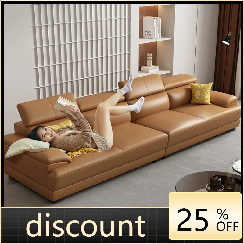 

LH first-layer cowhide small apartment sofa solid wood modern simple living room straight row combination