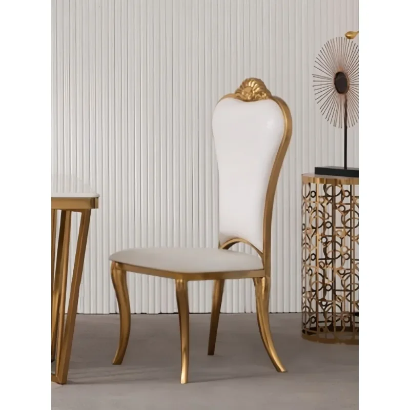 High-end light luxury metal stainless steel dining chair fashion high backrest Hong Kong style home restaurant gold leather chai