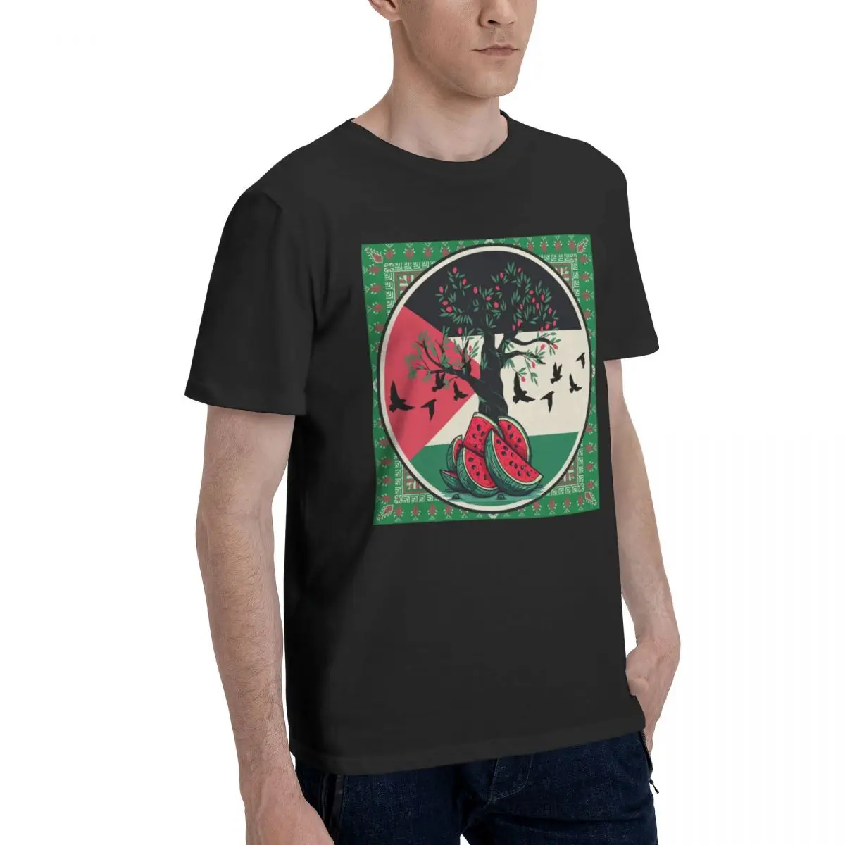 Men T-Shirts Palestine Watermelon Funny 100% Cotton Tee Shirt Short Sleeve Palestinian T Shirt Crew Neck Clothes Unique