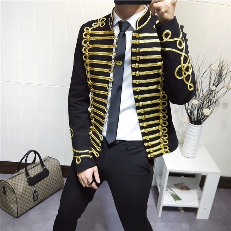 

Gold Thread Blazer Slim Fit Jacket Singers Coat Fashion Stage Suit Men Party Suit Performers Coat Casual Drama Costume Blazer