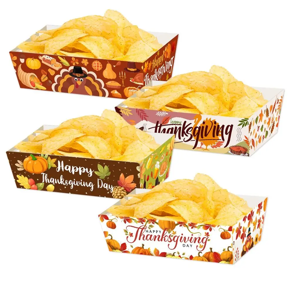 12pcs Mini Snack Paper Boxes Rectangular Pumpkin Maple Leaf Print Disposable Baking Pans Thickened Festival Dinner Plate