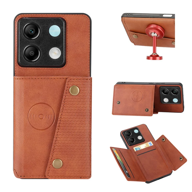 For Xiaomi Poco X6 5G Case Car Magnetic Holder Card Slot Wallet Phone Cases For Poko Little X6 X 6 PocoX6 5G Leather Back Cover