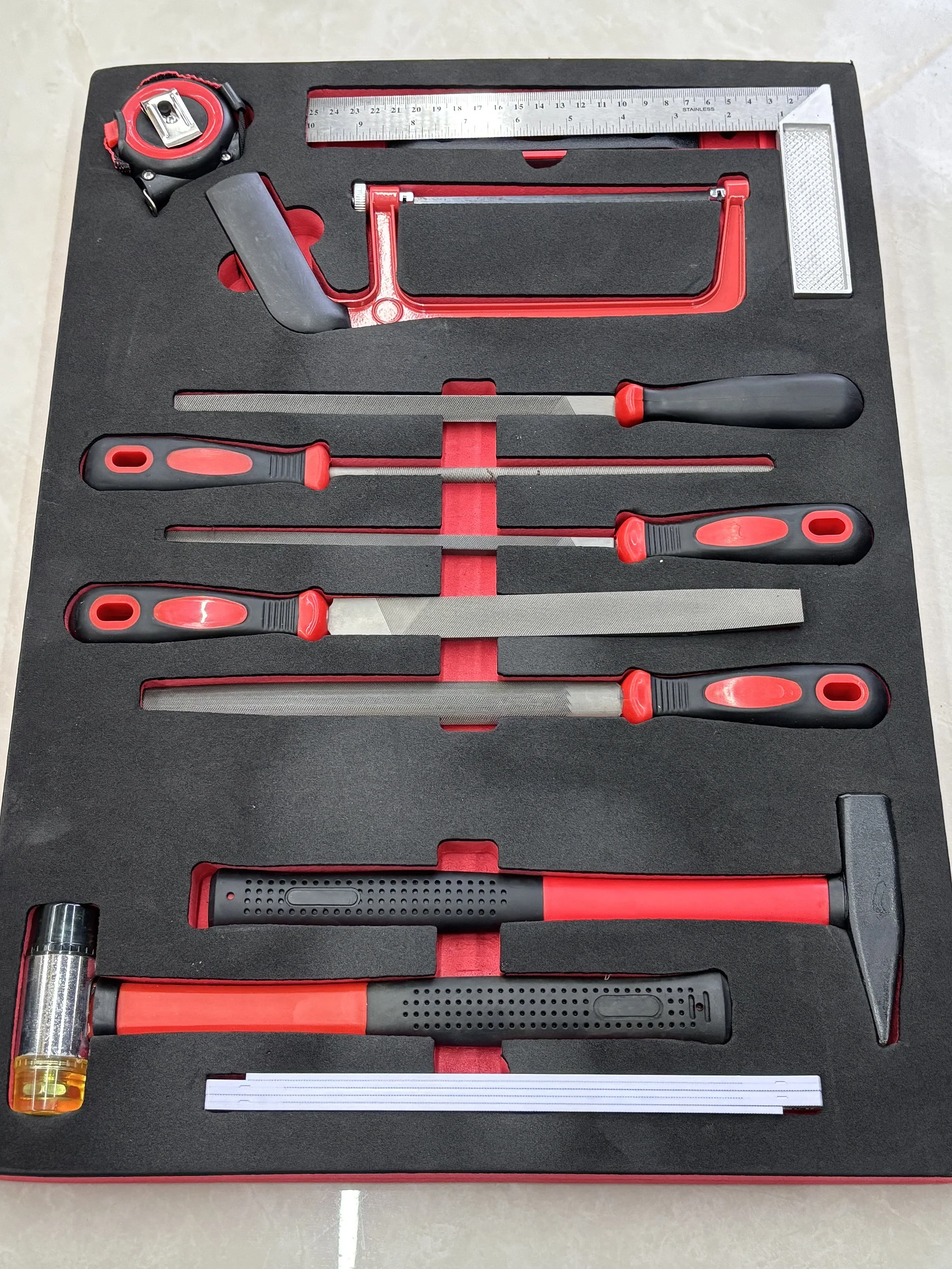 13-Piece Professional Cr-V Mechanic Hand Tool Kit Sets Hammer And Pliers File Tape Measure For Machine Repair And Household Use