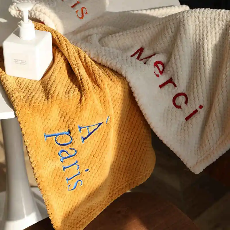 Soft Letter Embroidery Hand Towels Kitchen Bathroom Hand Towel With Hanging Loops Quick Dry Soft Microfiber Absorbent Towels