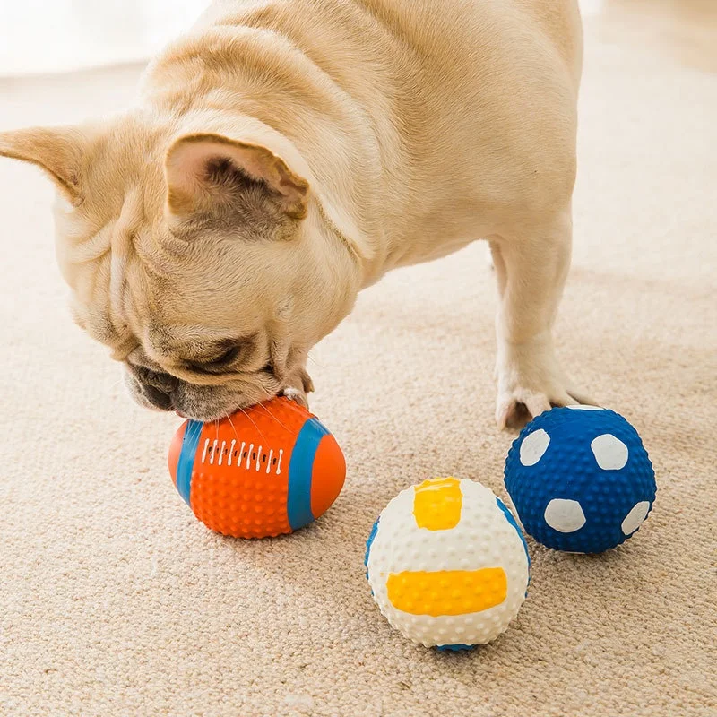 

Squeaky Dog Toys Soft Latex Balls For Small Medium Large Dogs Rugby Football Volleyball Pet Toy Dog Interactive Tooth Chew Toys
