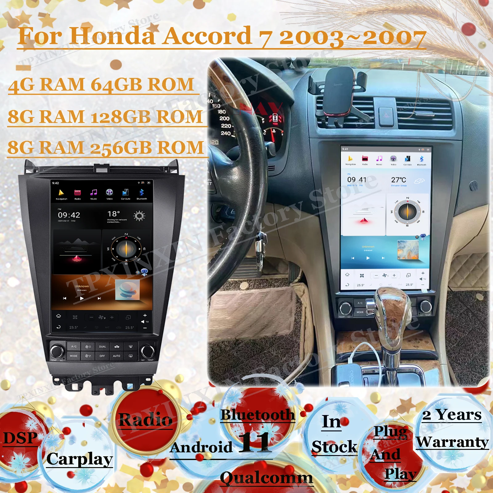 

128G 2 Din Android Tesla стерео для Honda Accord 7 2003 2004 2005 2006 2007 GPS аудио радио приемник плеер головное устройство