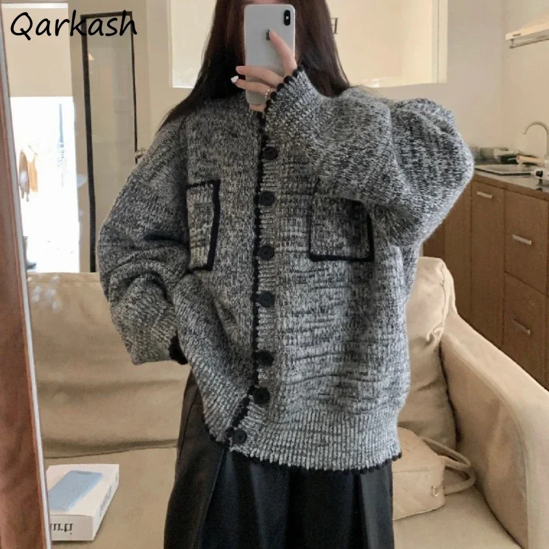 

Chic Solid Simple Loose Knitted Cardigan Women Fashion All-match Leisure Knitwear Girls Young Warm Soft Coats Students Ins New