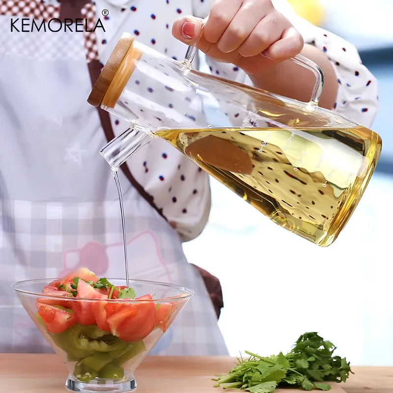 900 ml transparente Glasölflasche mit Griff – PVC-freies, maschinenwaschbares, ovales Design für Küchensaucen, Essig und Gewürze
