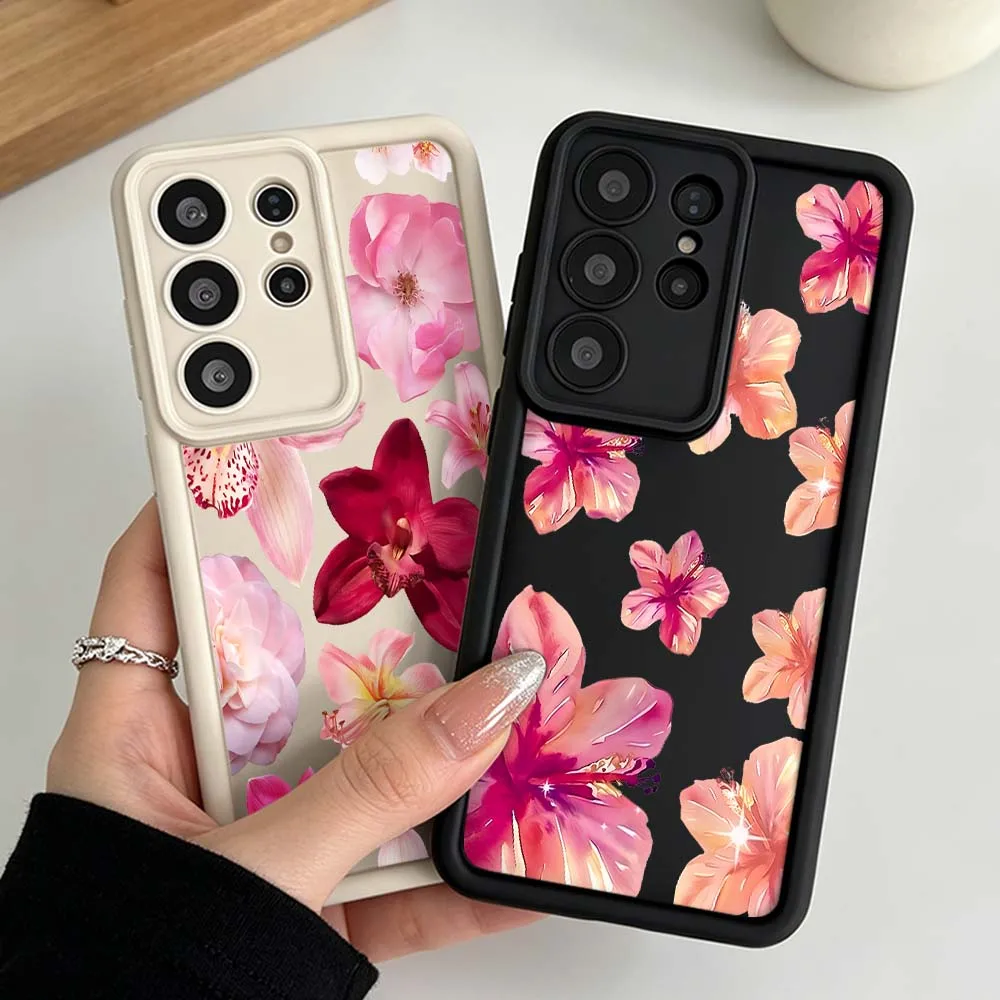 Art Pink Hibiscus Flower Cover For Samsung Galaxy S26 S25 S24 S23 S22 S21 S20 Note 20 Ultra Plus FE Eye Ladder Phone Case