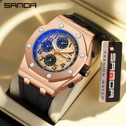 SANDA Casual Fashion custodia in oro rosa orologio meccanico automatico in Silicone nero per uomo 30M orologio impermeabile regalo Reloj Hombre