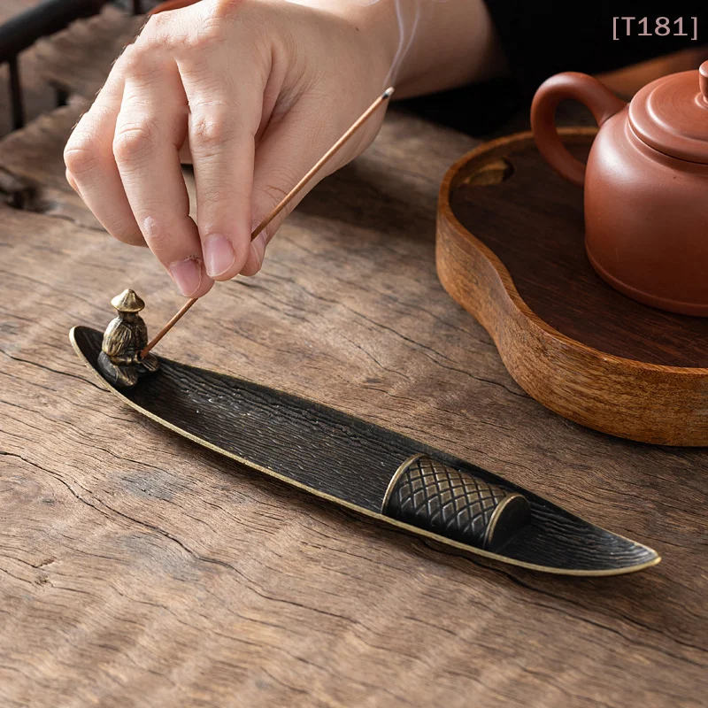 [E] 1pcs Incense Holder Ash Catcher Long Leafs Censer Meditation Home Decor Accessories Sandalwood Thread Incense Burner