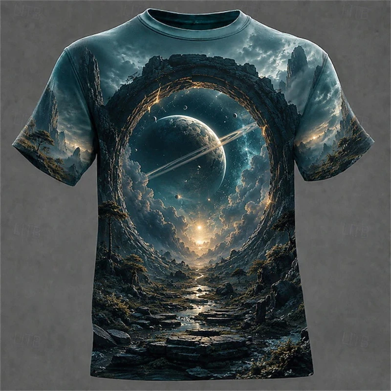 Men's Optical Illusion Universe T Shirt Short Sleeve T Shirt 3D Print Crew Neck Shirt Designer Party Street Holiday Casual Tops