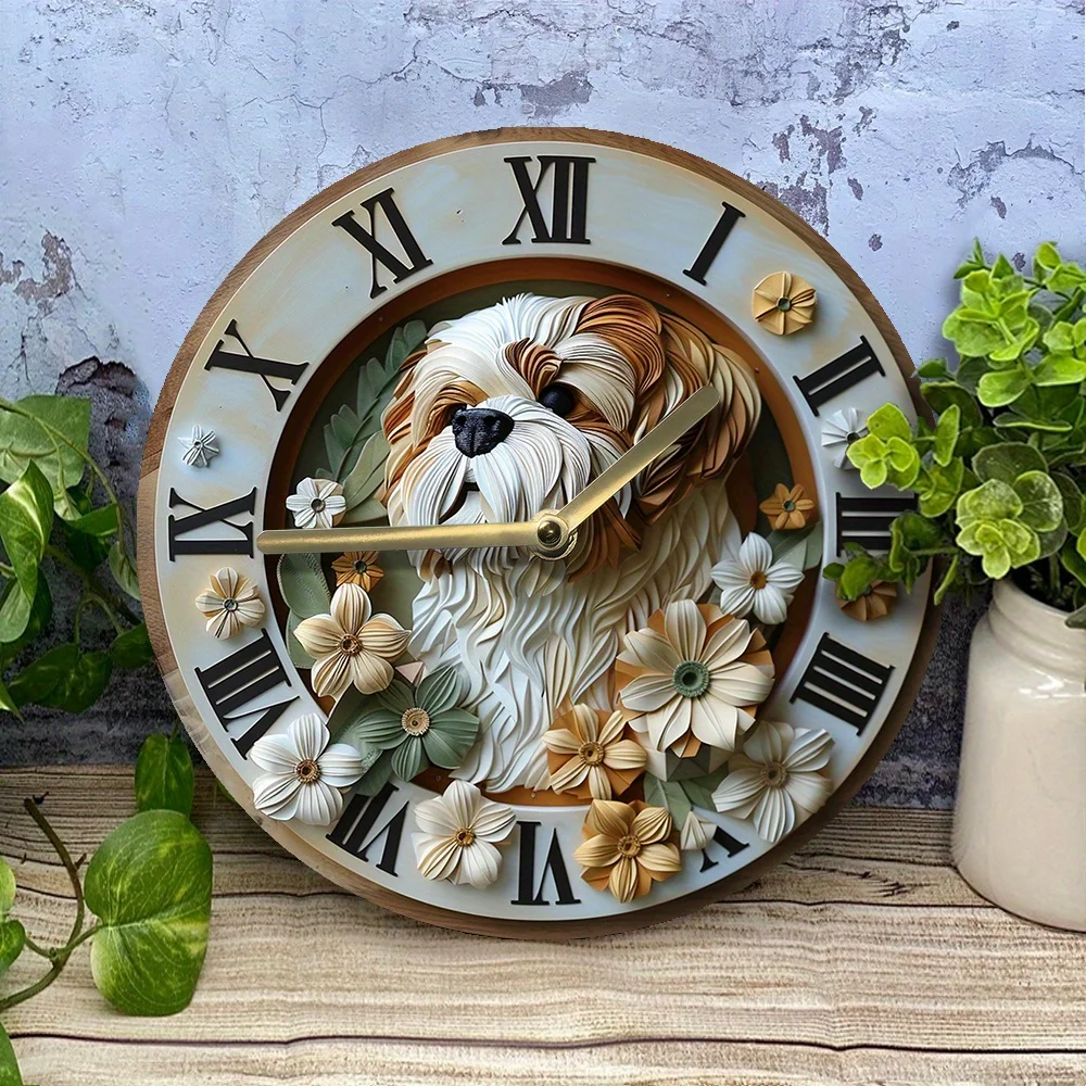 Shih Tzu-Themed Silent Wall Clock - Sleek Aluminum Design For Home & Office Decor