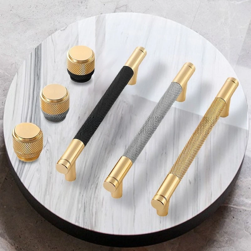 Luxury Two-tone Aluminum Cabinet Pull, Knurled Embossed Furniture Handle for Wardrobe, Shoe Cabinet, Drawer