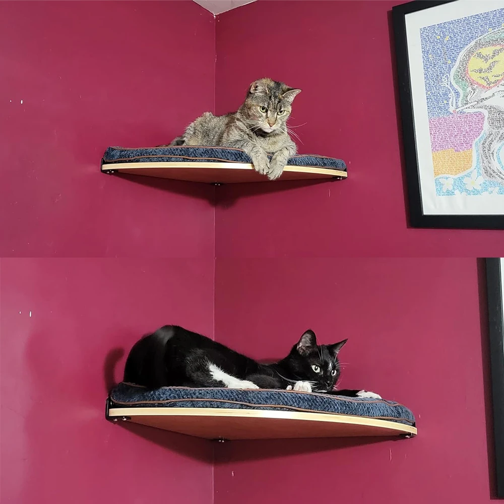 Wall Mounted Corner Cat Bed Cat Shelf Steps Pet Furniture for Indoor Cats Climbing Jumping Perch Scratching Posts for Wall