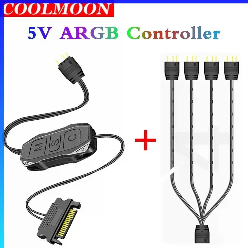 COOLMOON AR-1 Upgraded RGB Controller Cable 5V 3 Pin 3pin to SATA ARGB Controller HUB Adapter for PC Fan Cooling Fan Light Strip