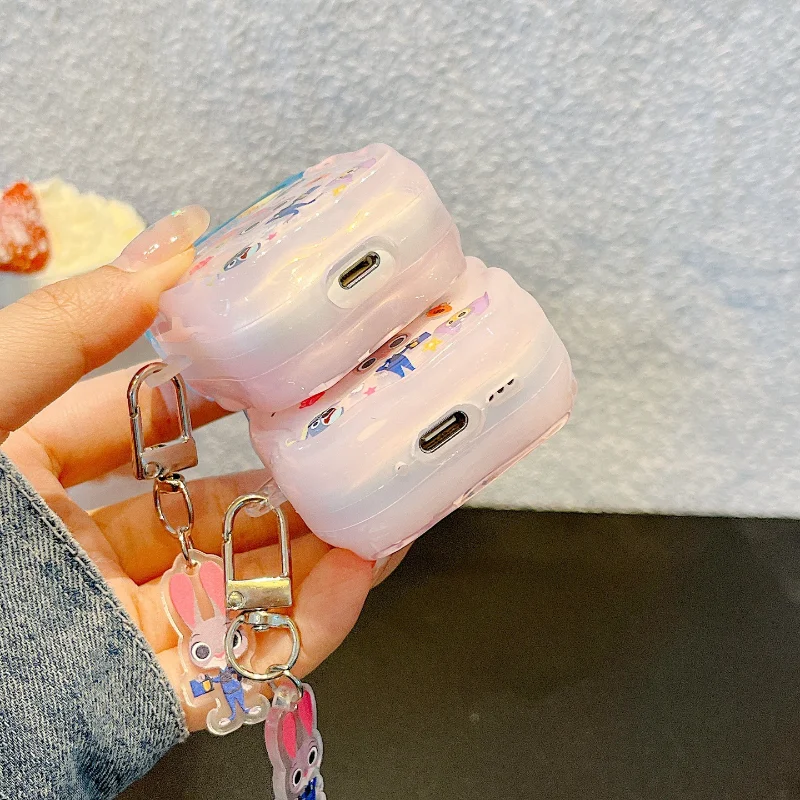 ديزني Zootopia حقيبة سماعة الاذن ل Airpods 1/2 3 4 برو الكرتون بولي TPU سماعة رأس مزودة بتقنية البلوتوث للصدمات الغطاء الواقي مع سلسلة المفاتيح