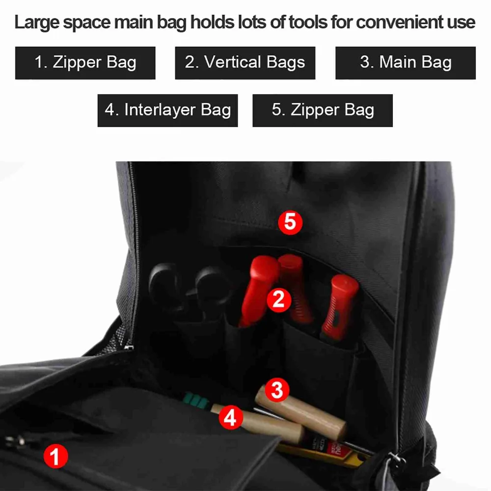 

MultiPocket Tool Backpack Heavy Duty Waterproof Plumber Tool Bag Reflective Design Large Capacity Tradesman Tool Bag