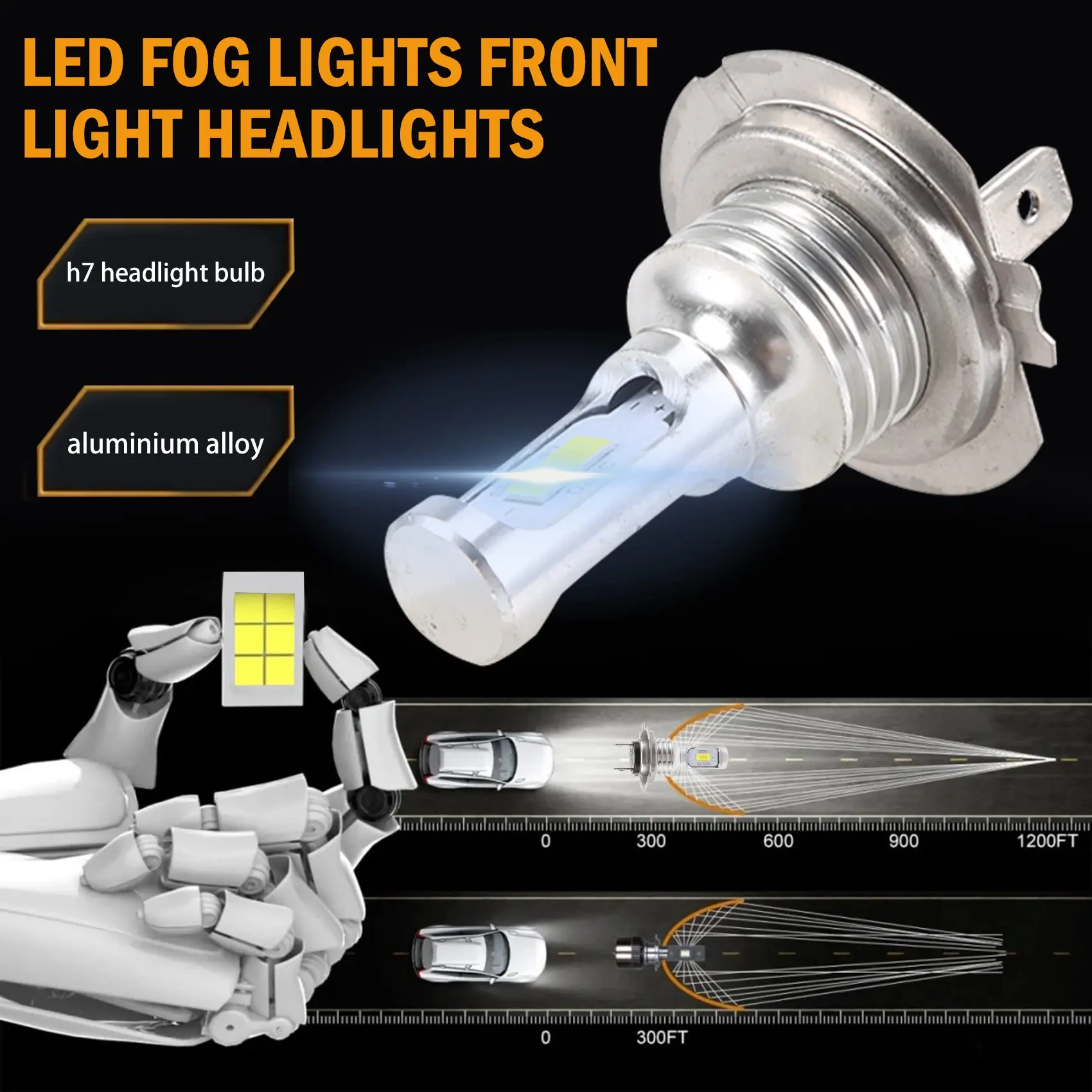#519N 4PCS Mini H7 + H7 Combo LED Headlight Kit Bulbs High Low Beam 240W 52000LM 6000K Kit Super White (Silver)