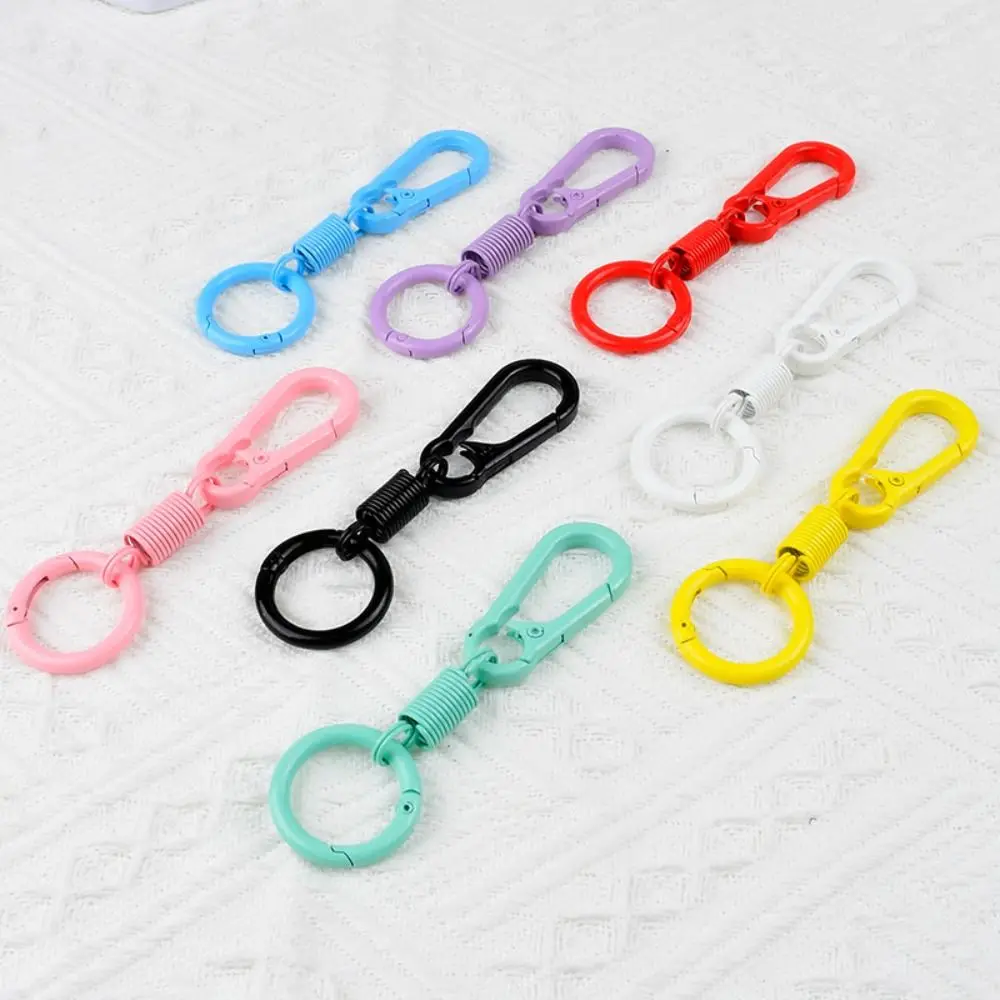 Colorful Rebound Ring Keychain Solid Color Simple Alloy Car Keychain Spring Key Buckle Mountaineering Chain Keychain Carabiner