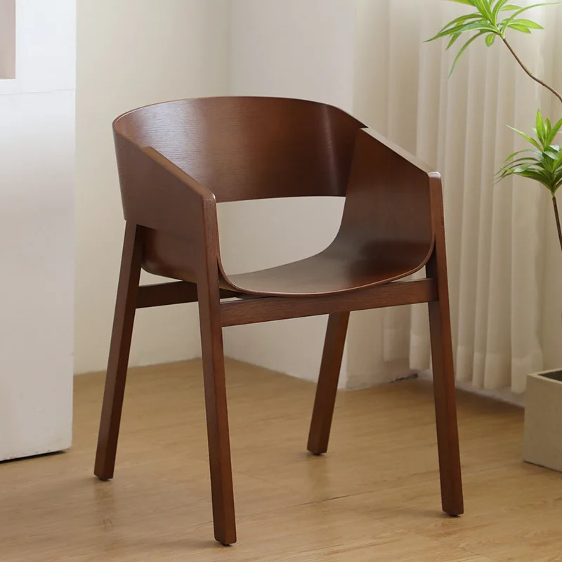 Nordic solid wood dining chair cafe milk tea shop log simple creativity