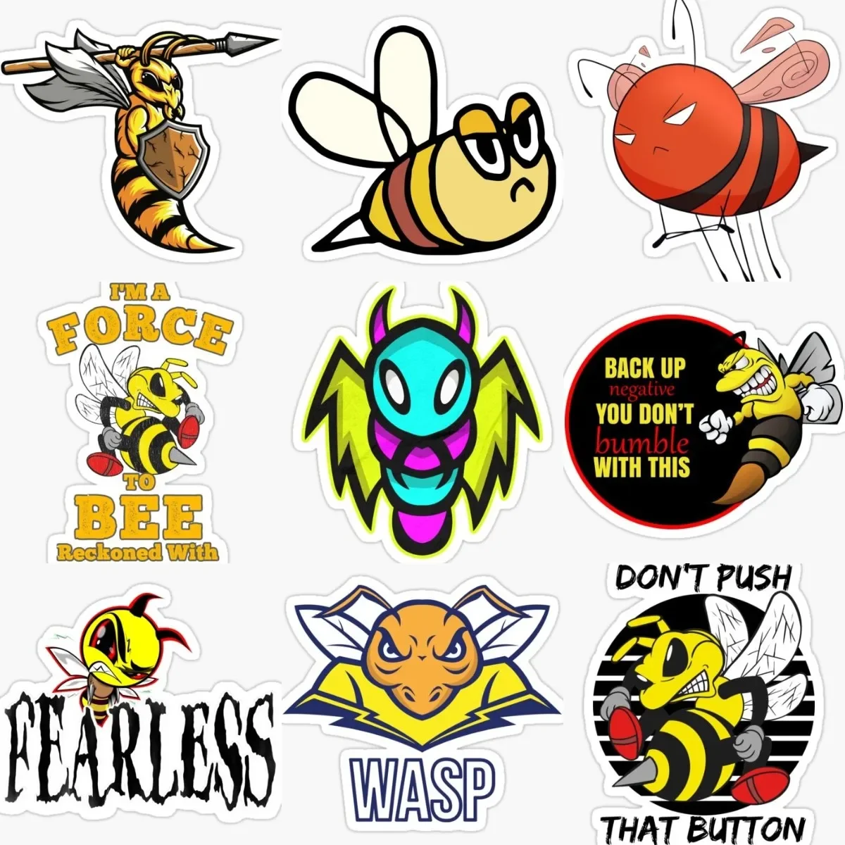 

Angry Catoon Bee Sticker Accessories Wall Rooms Truck Window Moto Bicycle Glass Van Laptop Camper Door PVC Decal Customizable