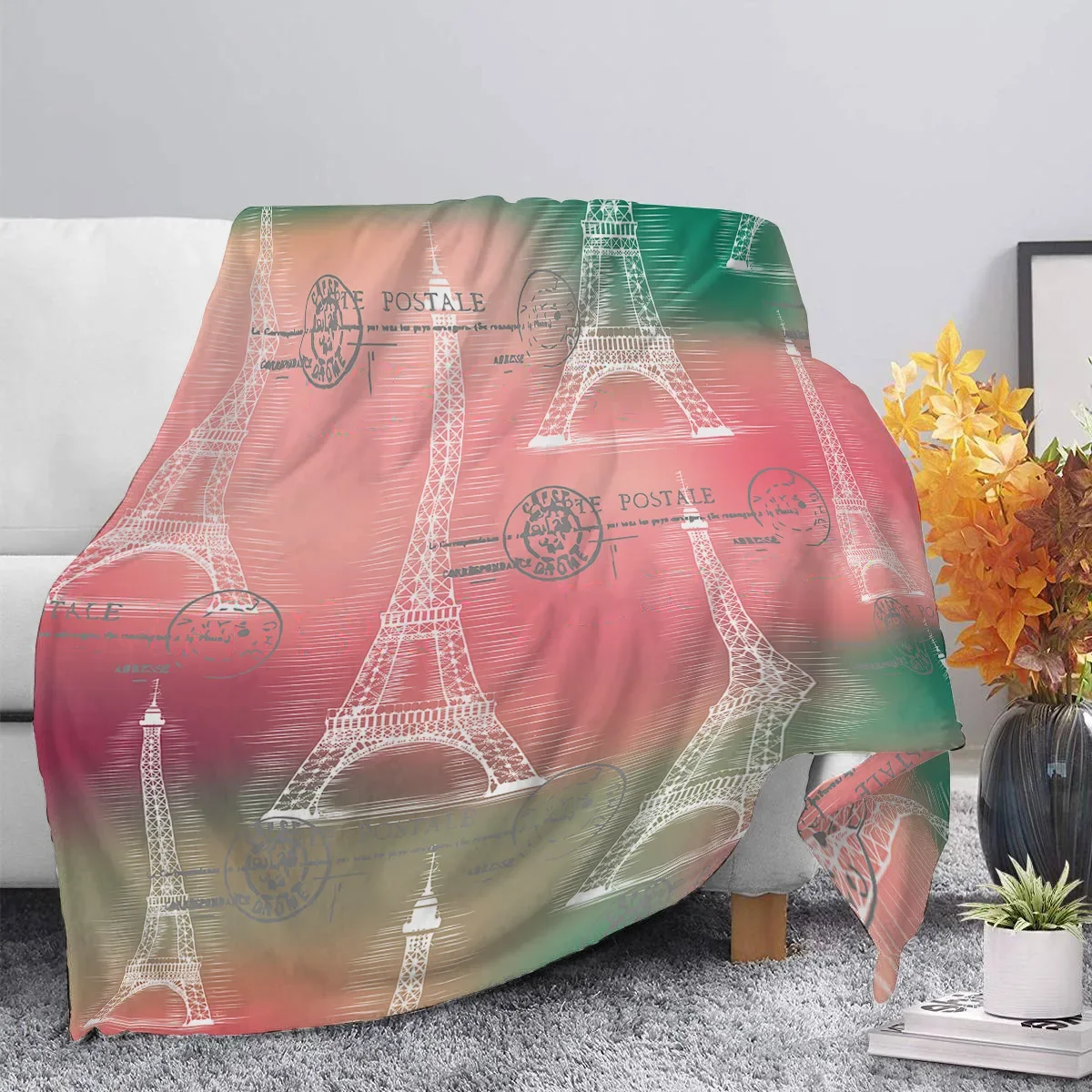 White Eiffel Tower Pink Background Flannel Throw Blanket Super Soft King Size Lightweight for Couch Bed Sofa As Gift for Girls