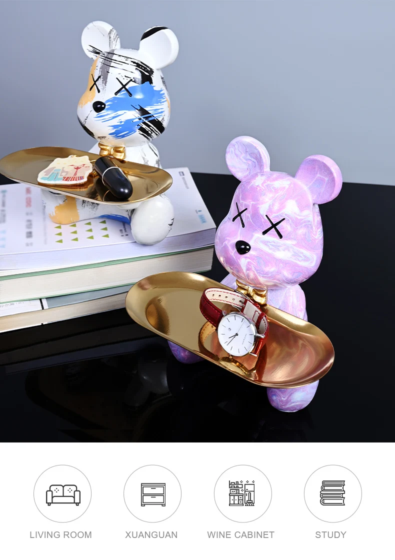 Bunte Bärenstatuen und Skulpturen Butler Figur Ornamente Innen Nordic Dekorative Zimmer Tischdekoration Harz Handwerk Geschenk – Detail 10