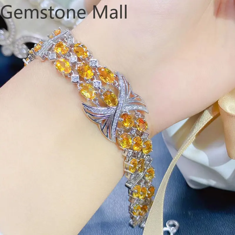 

Total 14ct 26 Pieces Natural Citrine Bracelet for Wedding Luxury 925 Silver Citrine Bracelet with 3 Layers 18K Gold Plating