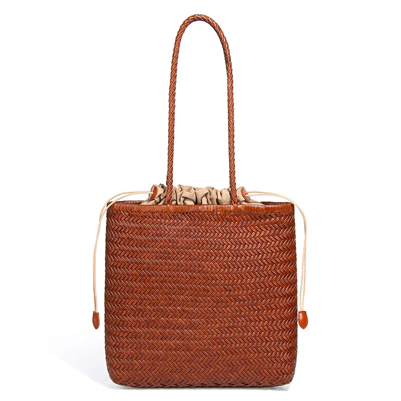 

2026 Leather Woven Tote Bag for Women Top-handle Shoulder Hobo Bags Large Capacity Soft Handmade Crossbody Handbag Underarm Bag