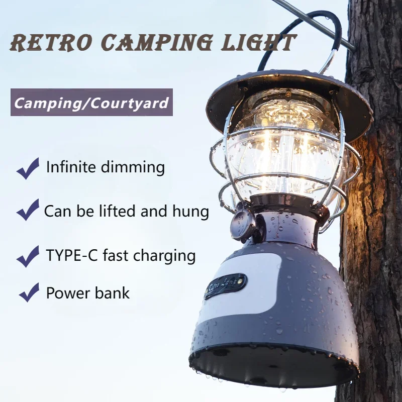 Camping Lantern Rechargeable 4000Mah Vintage kerosene Lamp Tent Light Festival Decor Outdoor Emergency Home Power Outages Indoor