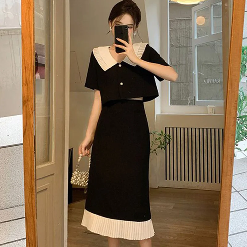 Summer Oversized Slimming French Style Temperament Small Fragrance Commuting Short Sleeved Jacket Half Skirt Two Piece Set