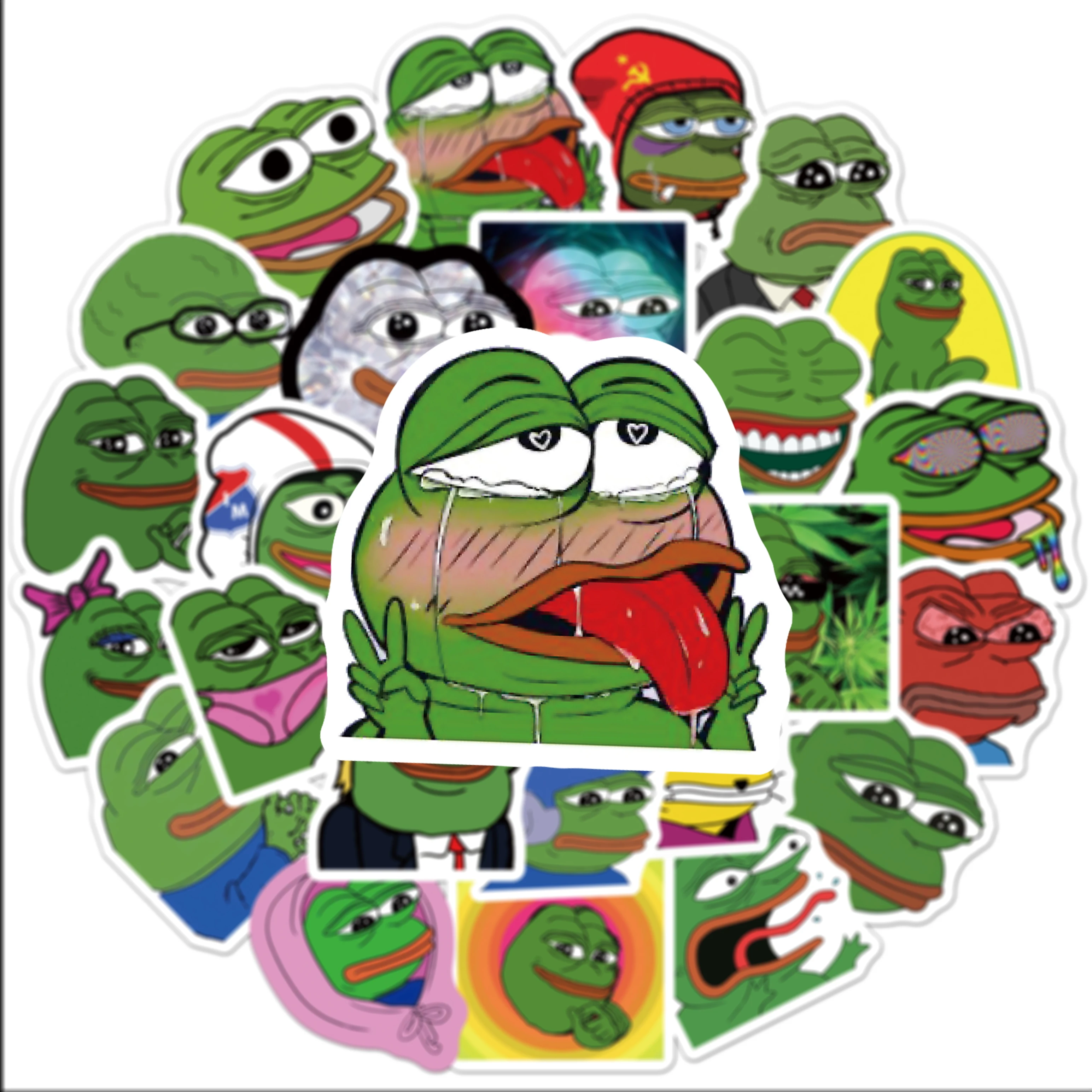 50Pcs Funny Pepe Frog Stickers Frog Peoe Decals For Phone Laptop Suitcase Notebook Skateboard Waterproof Stickers