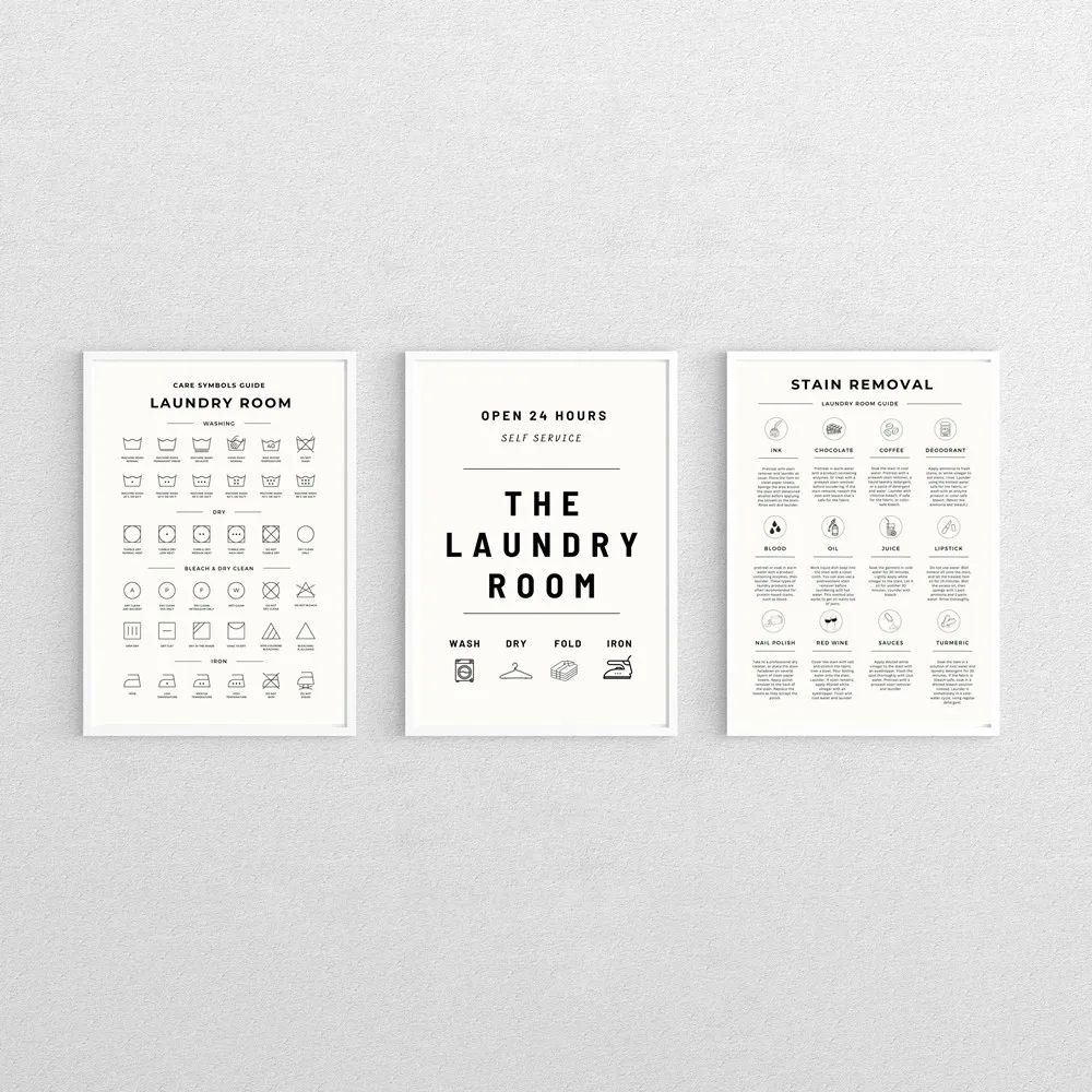 Frameless Minimalism Laundry Symbol Guide Laundry Room Care Poster Print Canvas Painting Wall Art Pictures for Laundry Room Deco