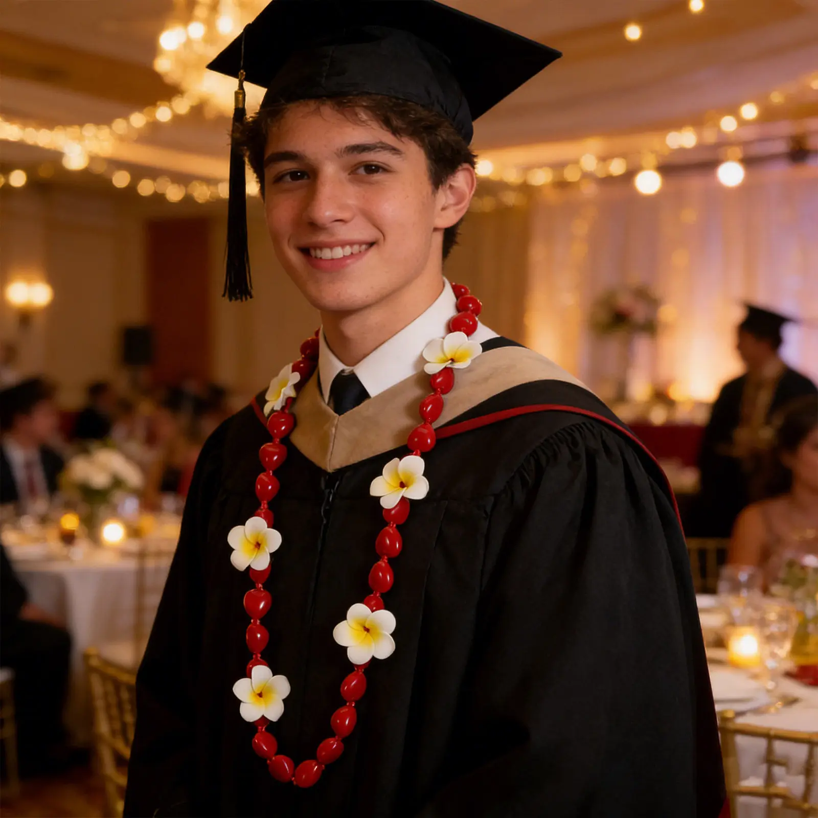 

Ожерелье из акриловых бусин с цветами плюмерии для выпускного 2026 года, лента для выпускной церемонии 2026, тропический цветочный узор