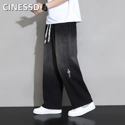 2024 Autumn New Wide Leg Jean Pants Men Trousers Neutral Loose Casual Cotton Straight Outdoor Fashion wash Pants Big Size 8xl