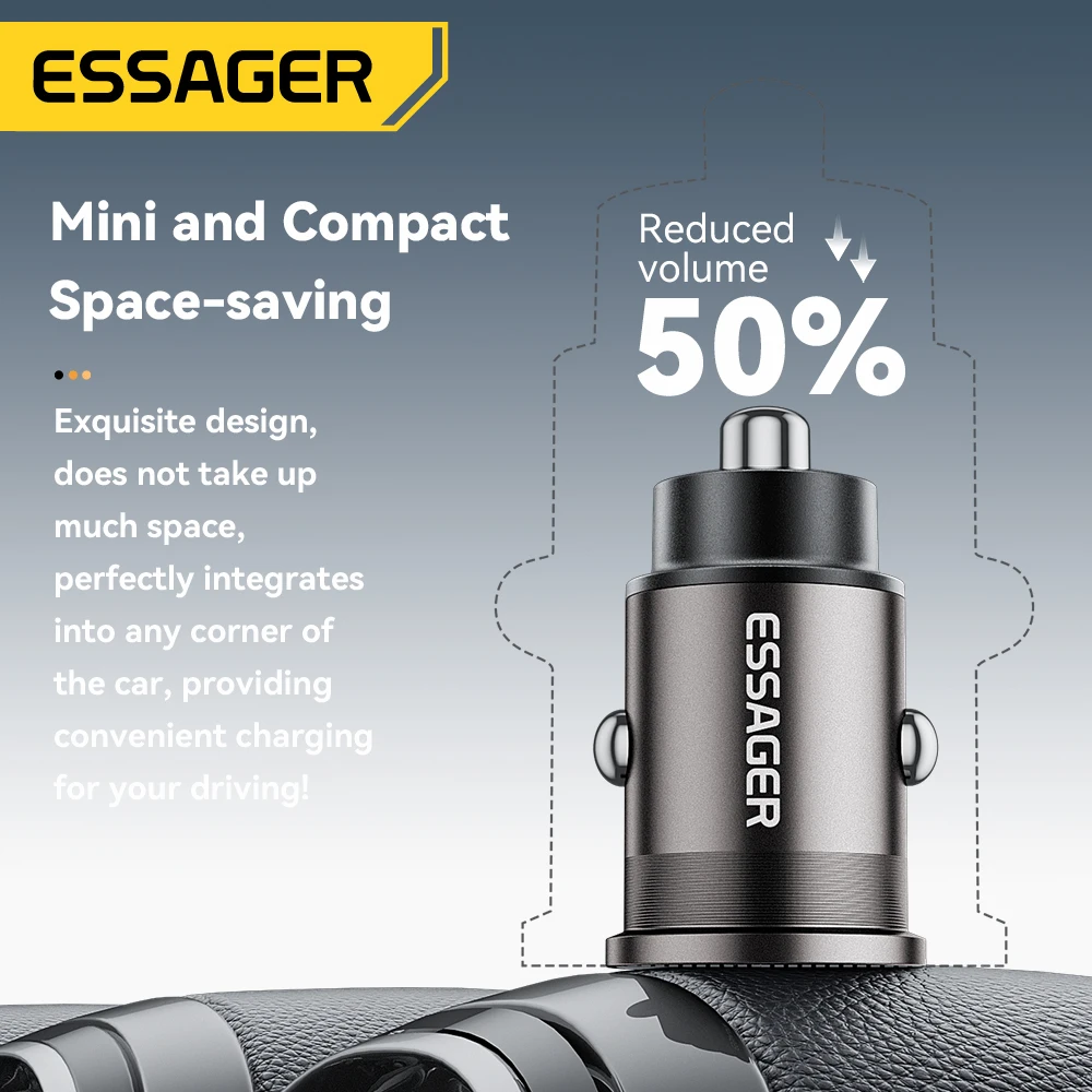 Essager 45W Mini Car Charger with USB-C and USB, QC/PD/SCP/AFC Fast Charging Supported 4