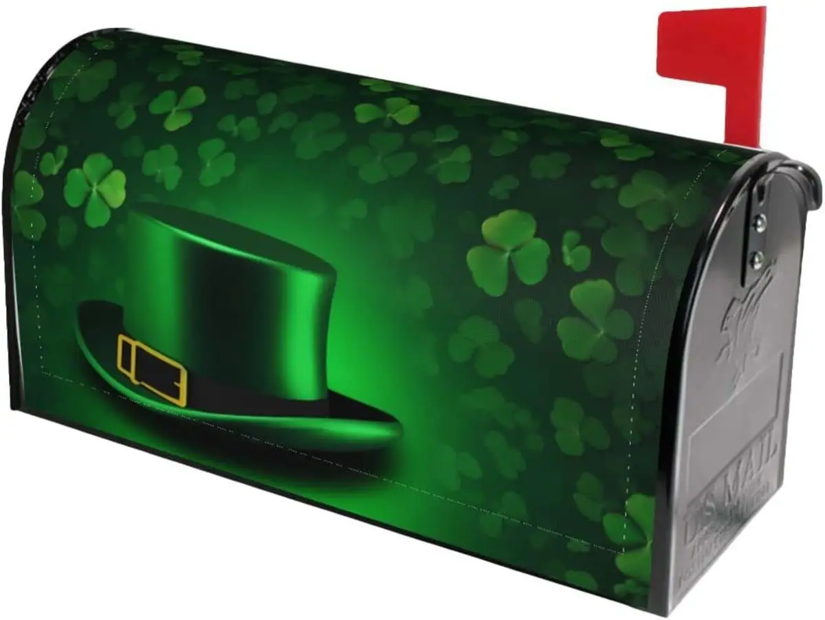 Happy Saint Patricks Day Clover Leaves Mailbox Covers Magnetic Post Box Cover Wraps Standard Size 21x18 in Inches for Garden Yar