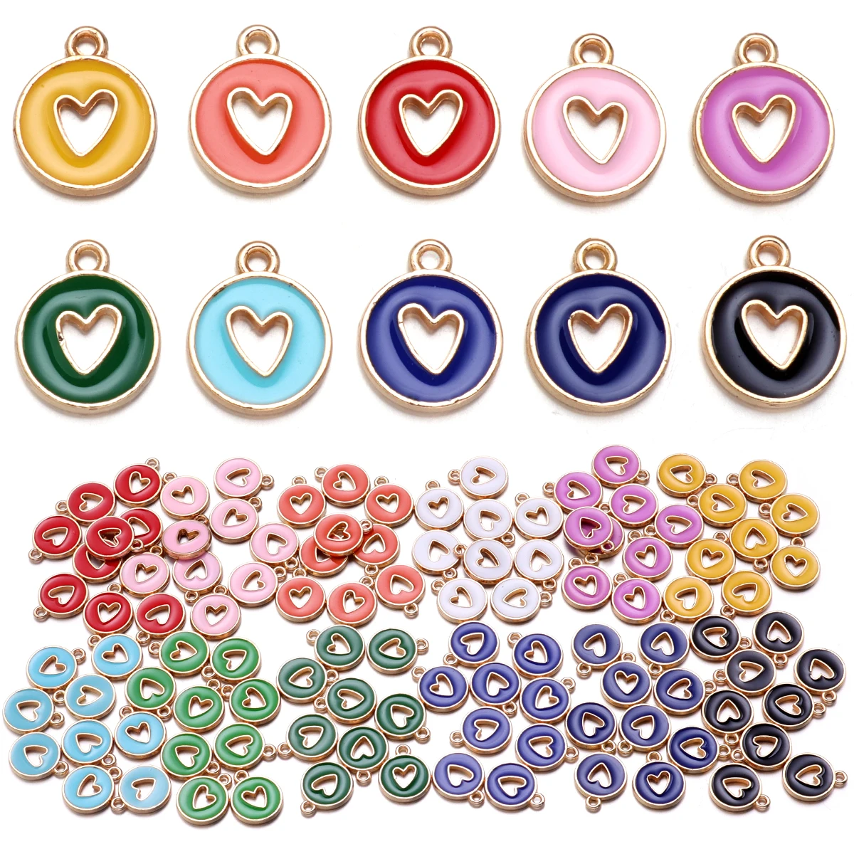 10pcs Alloy Hollow Charm Color Love Heart Charms for Jewelry Making DIY Handmade Necklace Pendant Earrings Accessories wholesale